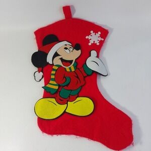 Vintage Disney Mickey Mouse Unlimited Red 3D Felt‎ Appliqué Christmas Stocking